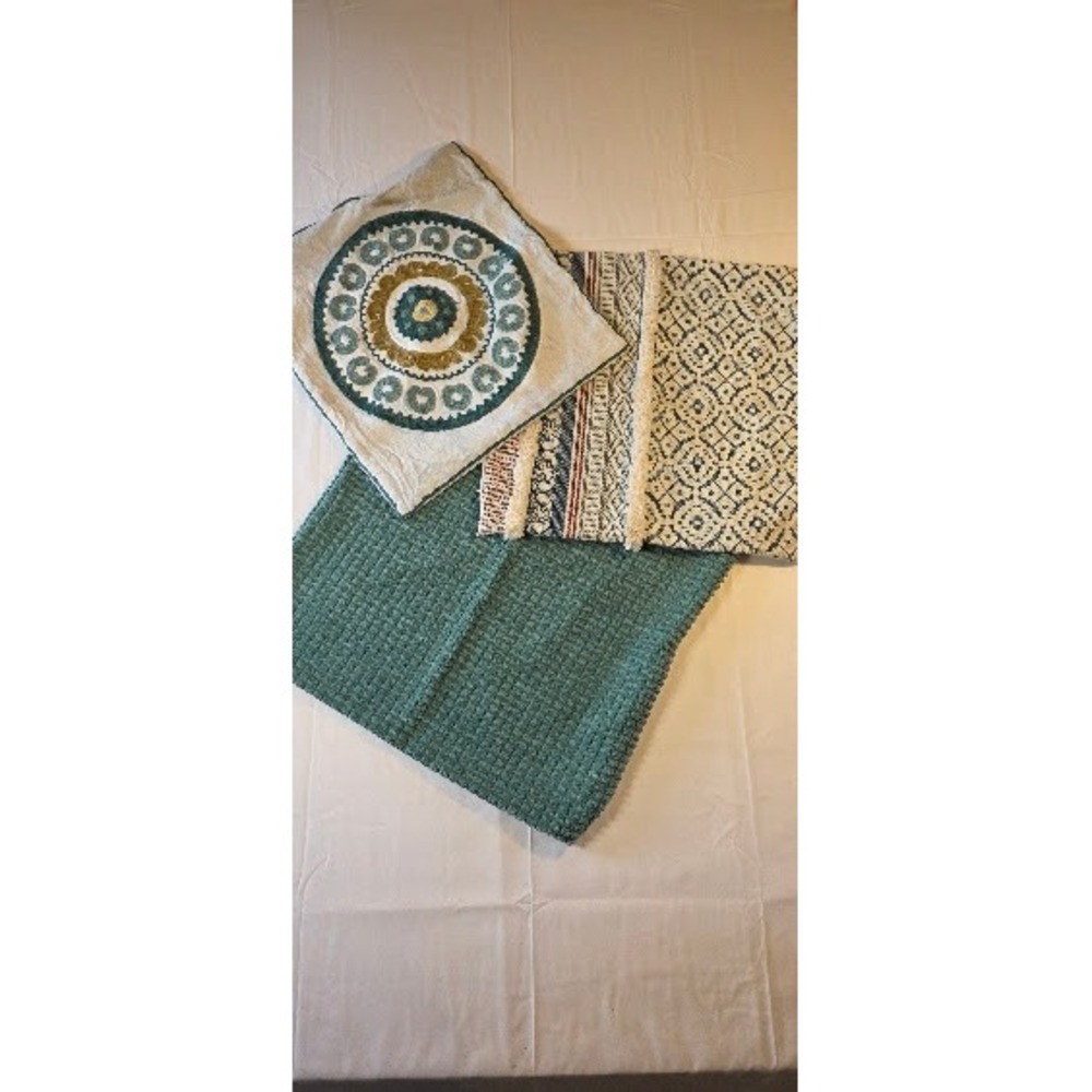Mixed Lot Bohemian Decorative Pillow Shams Teal Waffle Tufted Geometric 3pc Set